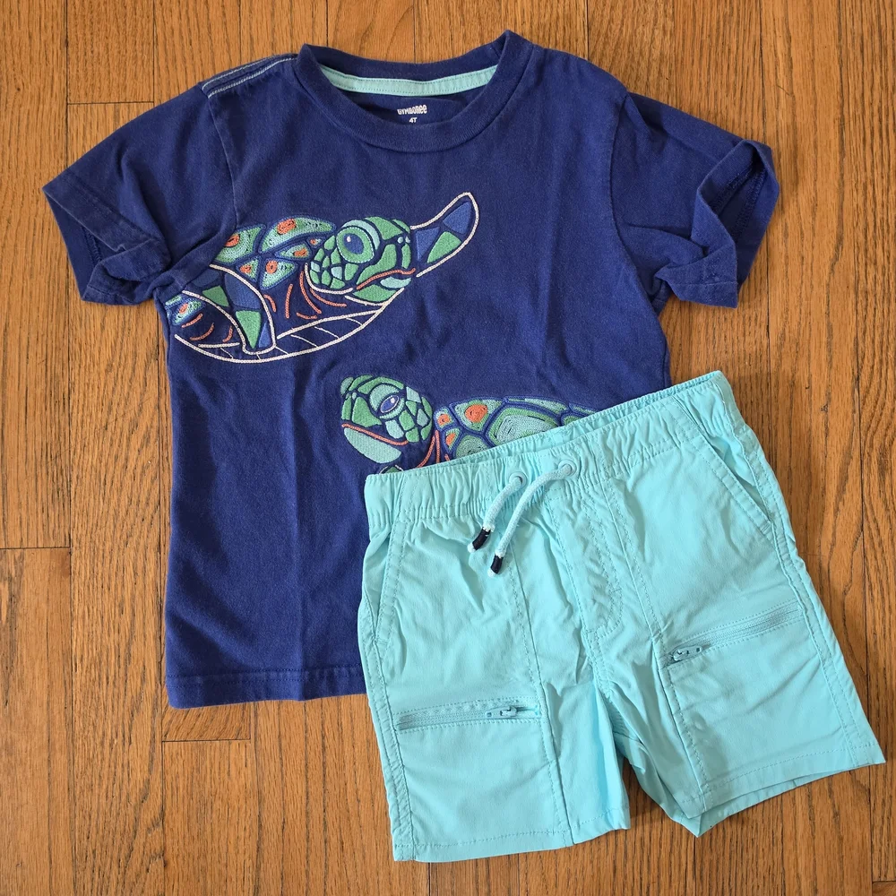 Gymboree Royal Blue Turtles Tee with Turqoise Shorts Set Boys Sizec4T
